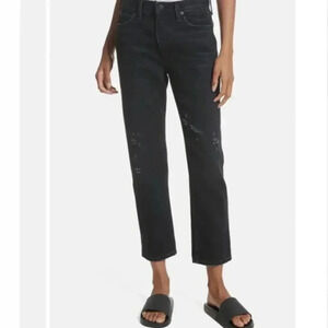 Vince Vintage Straight Jeans Black Wash Distressed Size 27